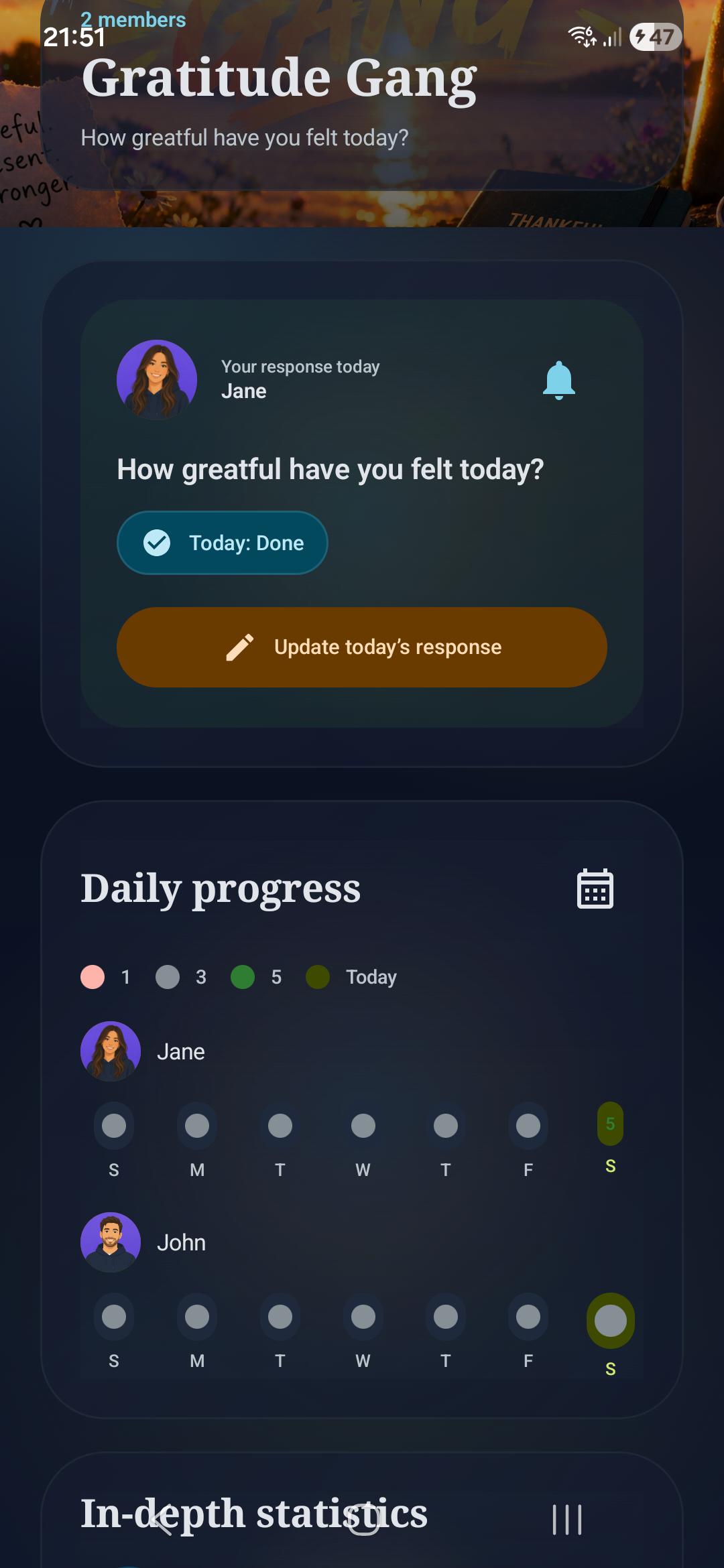 Push Friends group progress screen