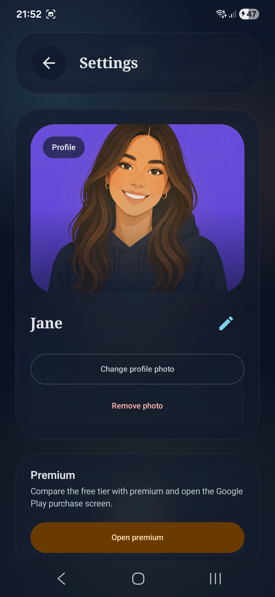 Push Friends settings screen