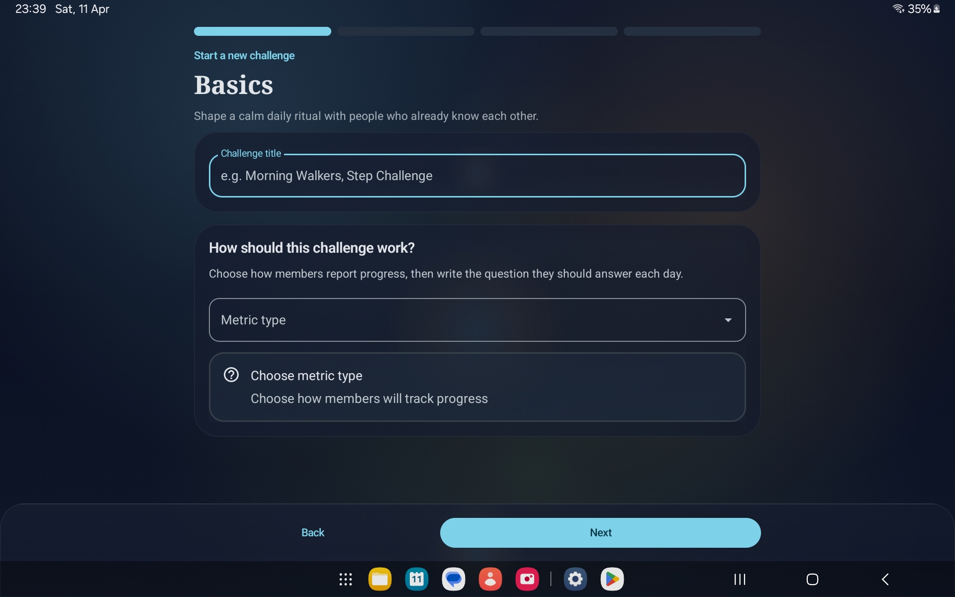 Push Friends challenge setup on a tablet
